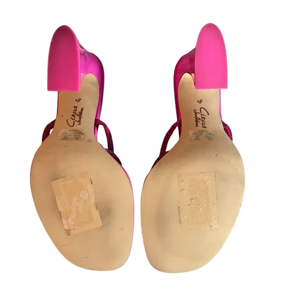 Circus NY by Sam Edelman Heddie Strappy Rhinestone Flare Heel Mules Pink SZ 8.5 - Picture 5 of 7